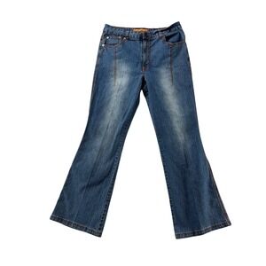 Apollo Womens Flare Jeans Size 15 16 Medium Wash Denim Orange Stitch Retro y2k